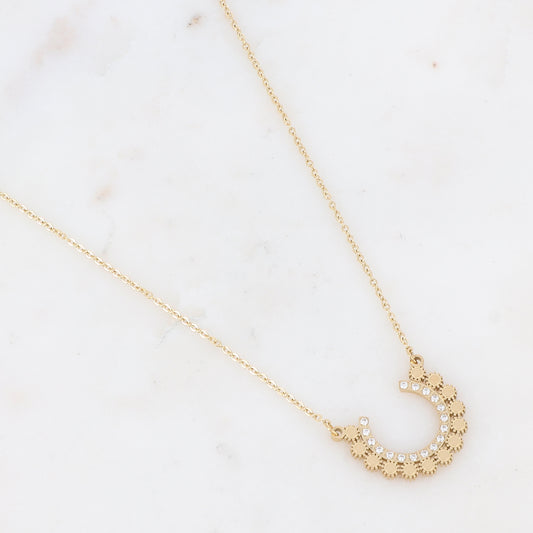 Collier à puce dorées ornées de strass blancs 40+5 cm