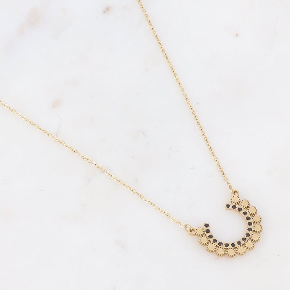 Collier à puce dorées ornées de strass noirs 40+5 cm