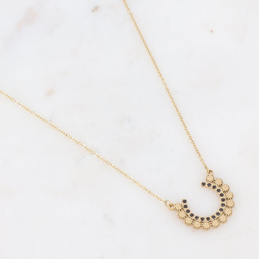 Collier à puce dorées ornées de strass noirs 40+5 cm