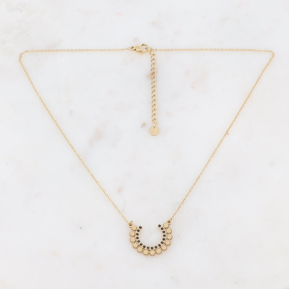 Collier à puce dorées ornées de strass noirs 40+5 cm