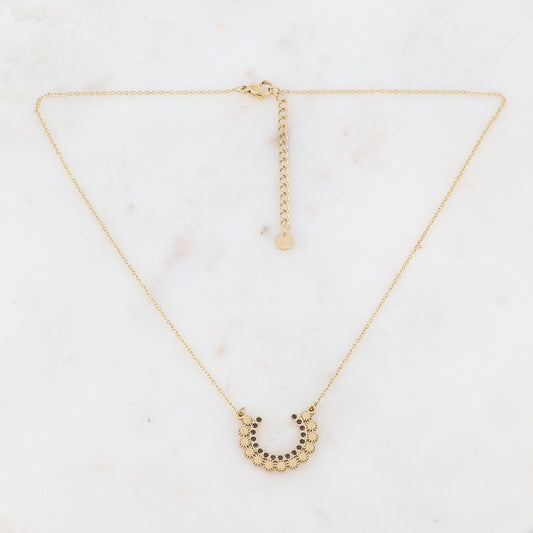 Collier à puce dorées ornées de strass noirs 40+5 cm