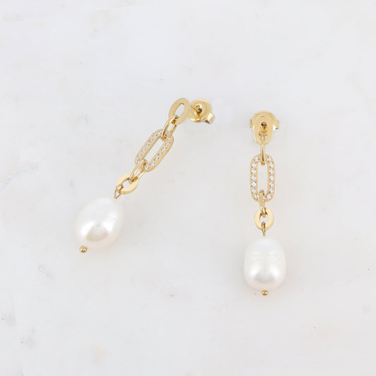 B.O à puce avec perles d'eau douce et strass 1 x 4,1cm