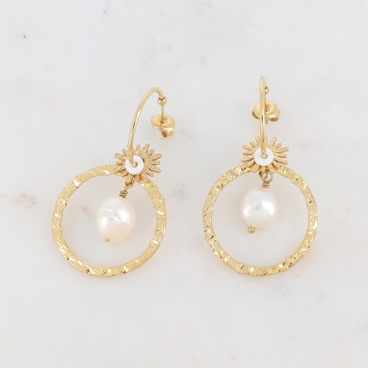 Créoles avec anneau et perles d'eau douce 2,8 x 4,9 cm