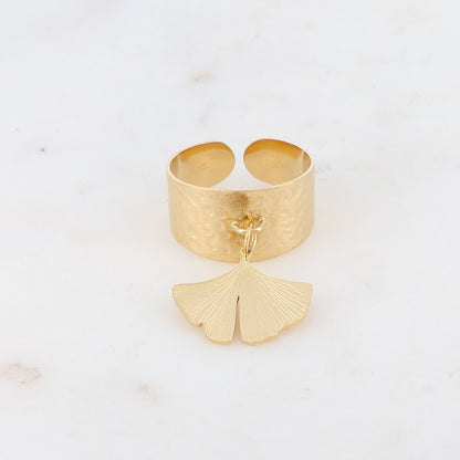 Bague martelée feuille de ginkgo