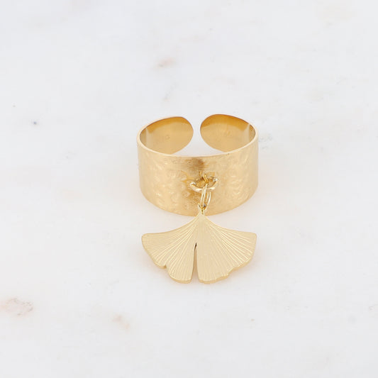 Bague martelée feuille de ginkgo