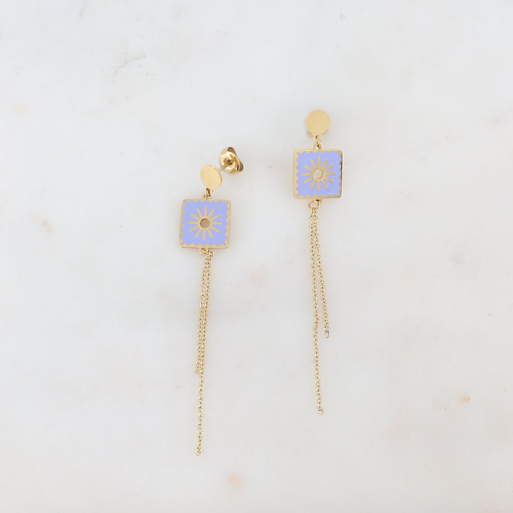B.O puce avec carrée émaillée et chaîne 1,2 x 7,5 cm