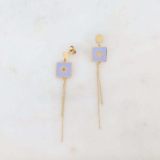 B.O puce avec carrée émaillée et chaîne 1,2 x 7,5 cm