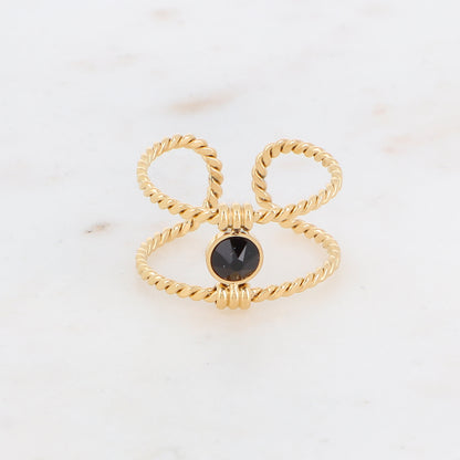Bague tressée - orné de cristaux de Swarovski® PP20 - Jet