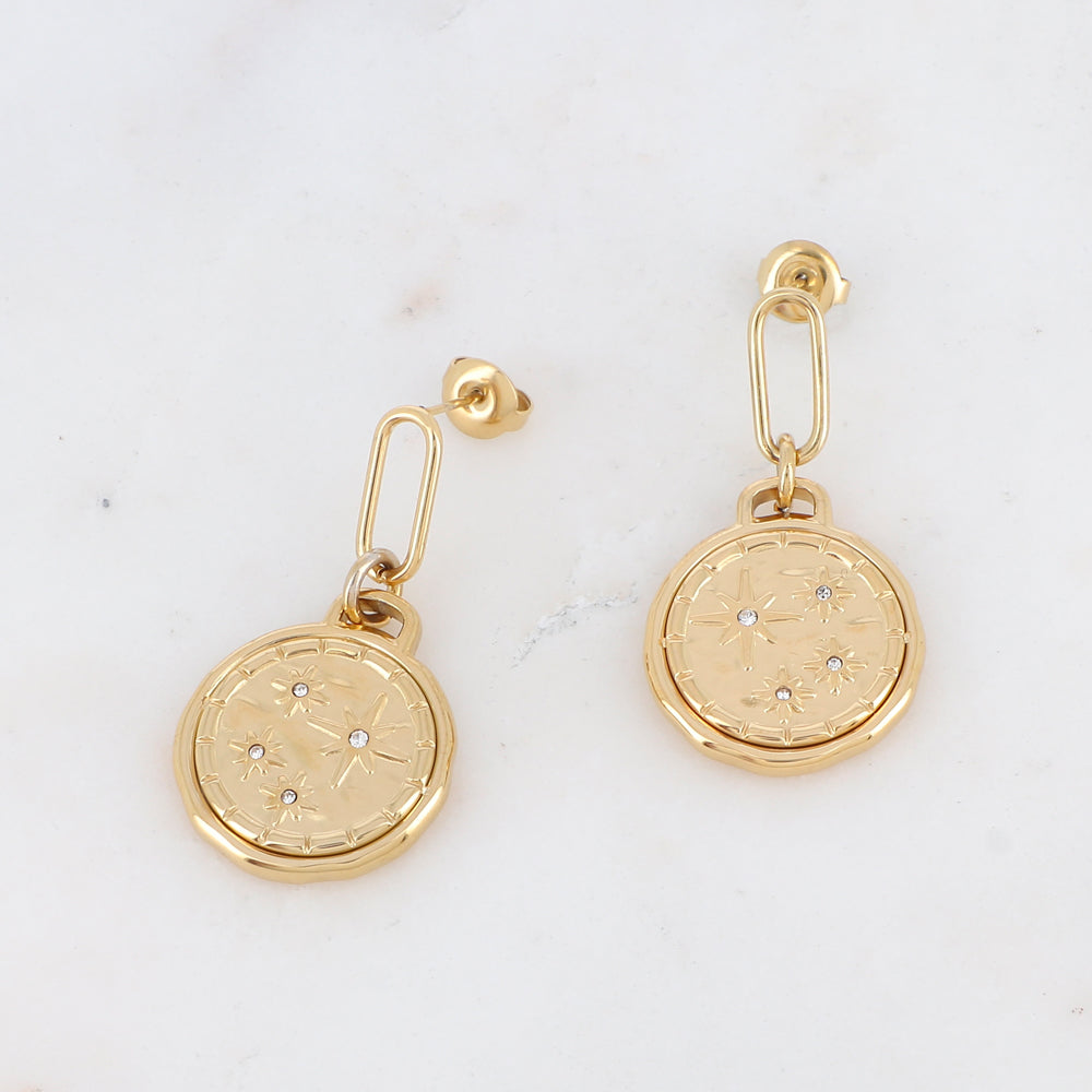 Créoles avec étoiles et strass 2 x 3,5 cm.