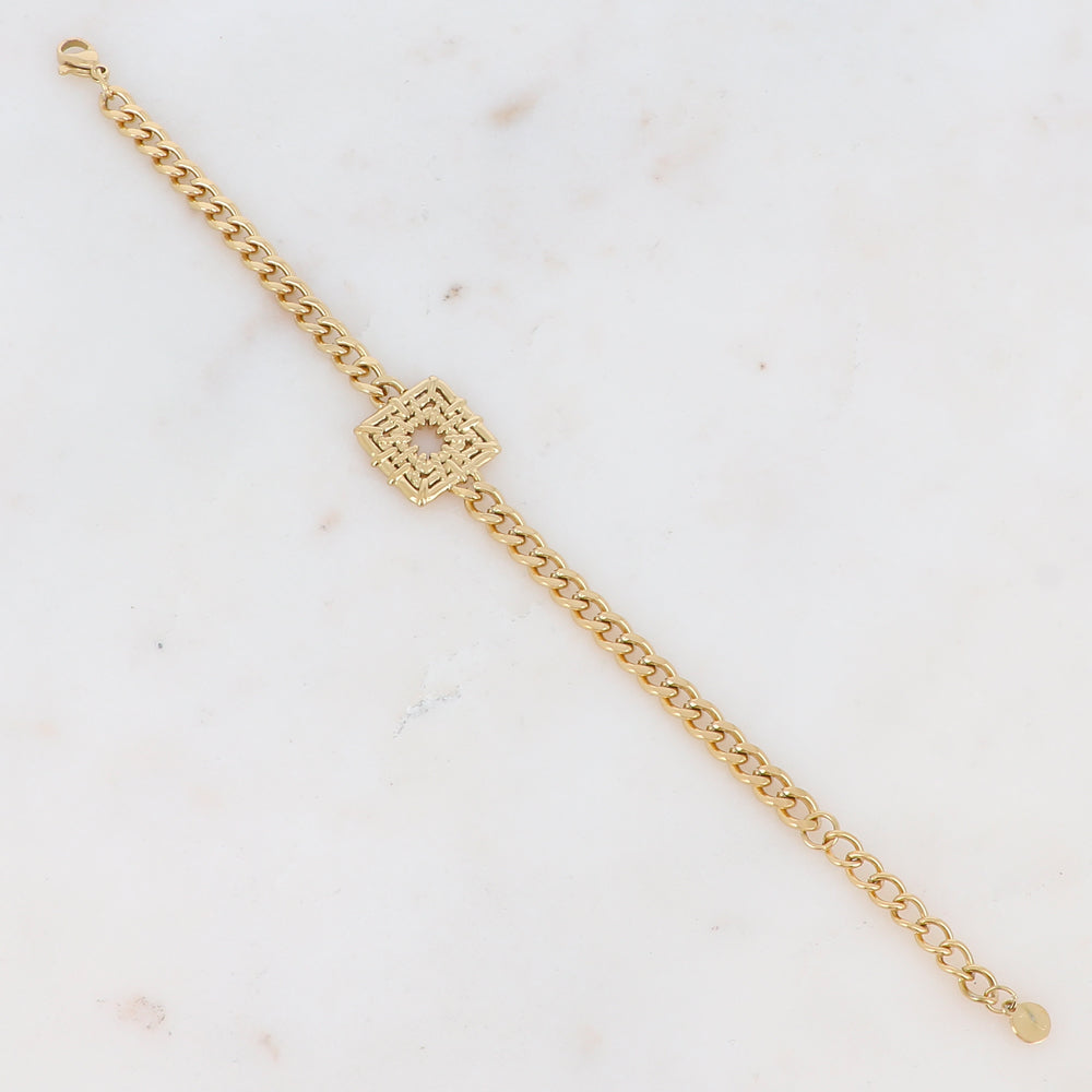 Bracelet maille avec pièce carrée ajourée