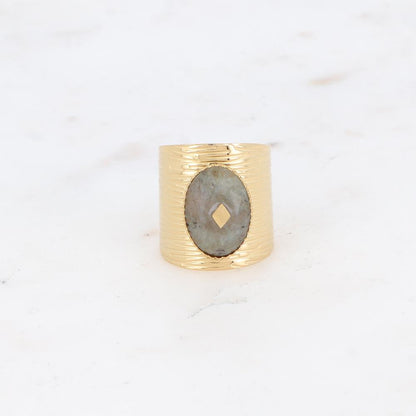 Bague avec cabochon en pierre naturelle - Labradorite