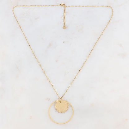 Sautoir avec pièce ronde et anneau (60+5CM)