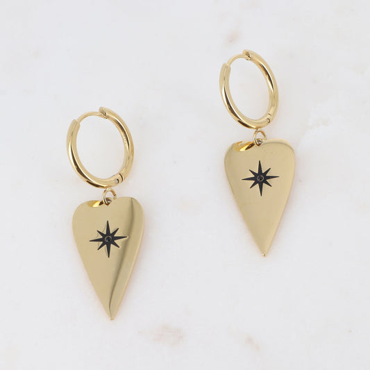 Créoles avec cœur, étoile et strass 1,4 x 4,3 cm