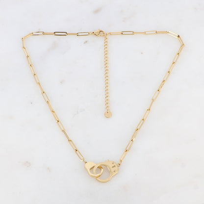 Collier doré avec deux pièces en forme menotte 38+7 cm