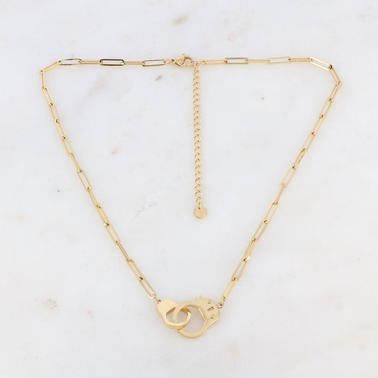 Collier doré avec deux pièces en forme menotte 38+7 cm