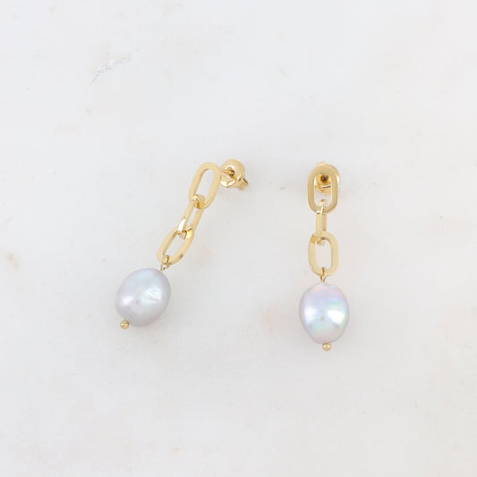 B.O à puce pendantes en maille et perles d'eau douce 1 x 3,7 cm