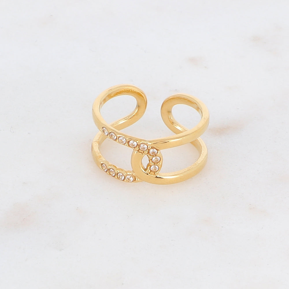Bague double rangs entrelacée avec strass