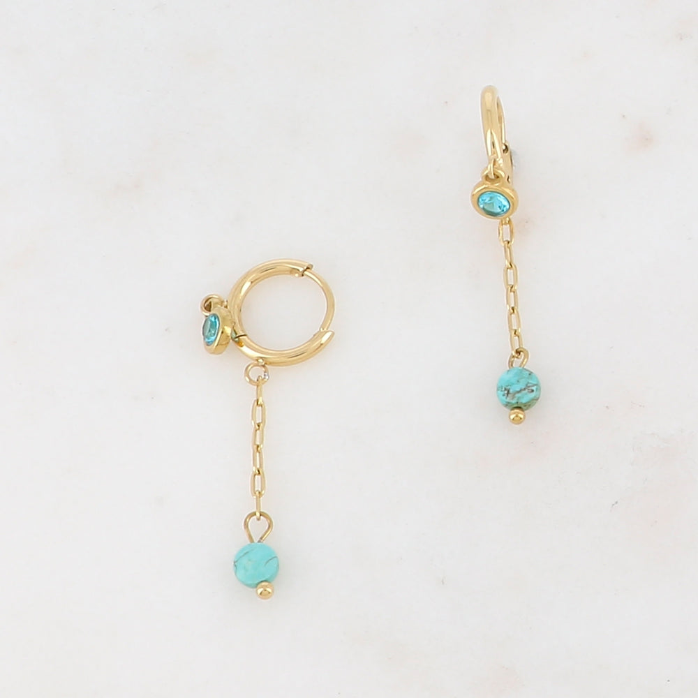 Créoles avec chaîne, pierre naturelle et strass 1 x 3,5 cm