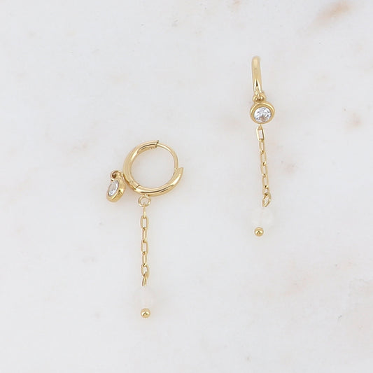 Créoles avec chaîne, pierre naturelle et strass 1 x 3,5 cm