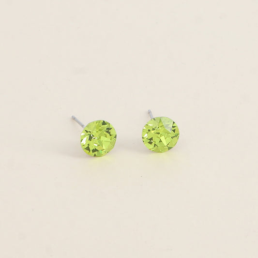 Boucles puces argentées – Ornées de cristaux de Swarovski® SS39 - Dimensions de la boucle : 8x8 mm - Citrus