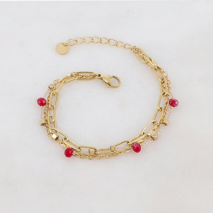 Bracelet trois rangs avec maille, pâtes de verre
