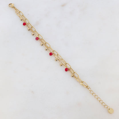 Bracelet trois rangs avec maille, pâtes de verre