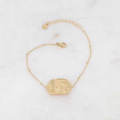 Bracelet avec pièce géométrique, strass, motif soleil, lune, étoile et main