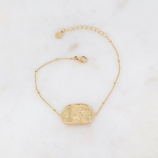 Bracelet avec pièce géométrique, strass, motif soleil, lune, étoile et main