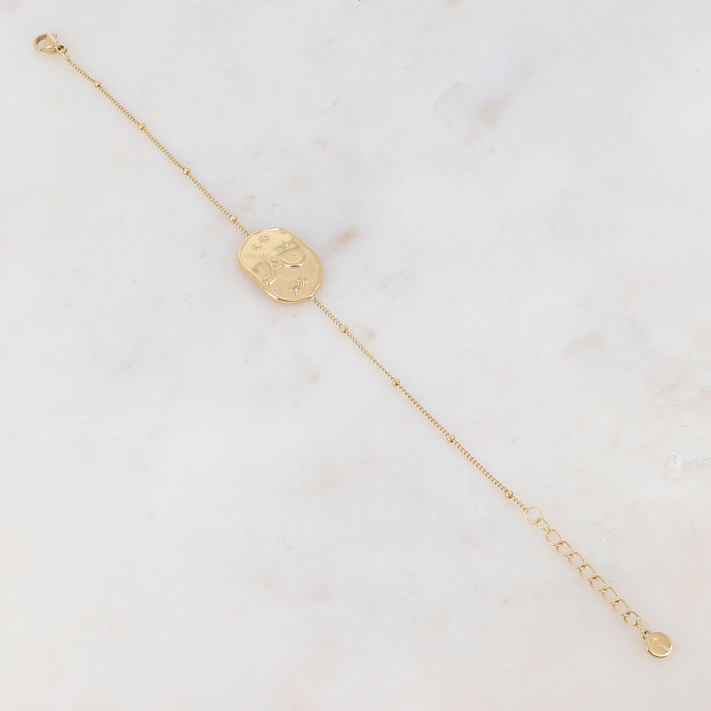Bracelet avec pièce géométrique, strass, motif soleil, lune, étoile et main