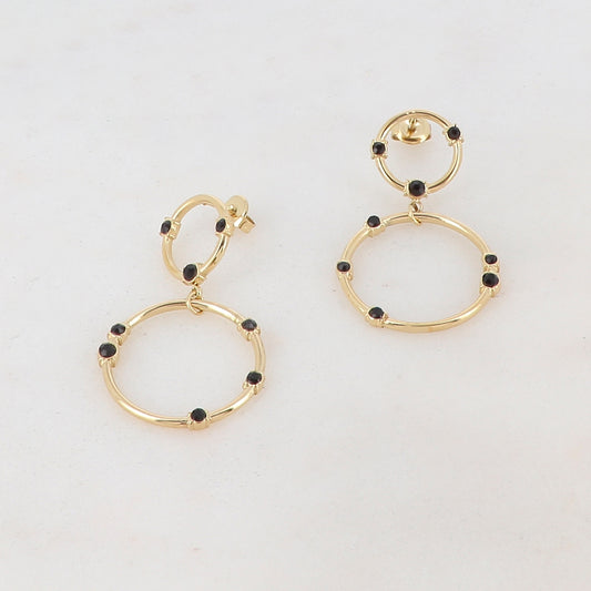 B.O à puce avec 2 anneaux ronds et strass 2,4 x 4,3 cm