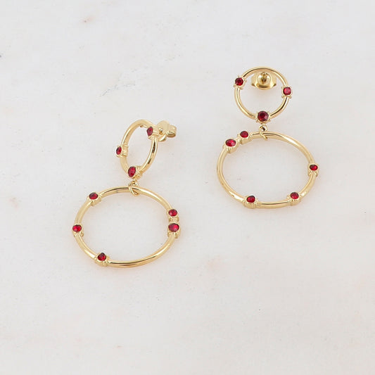 B.O à puce avec 2 anneaux ronds et strass 2,4 x 4,3 cm