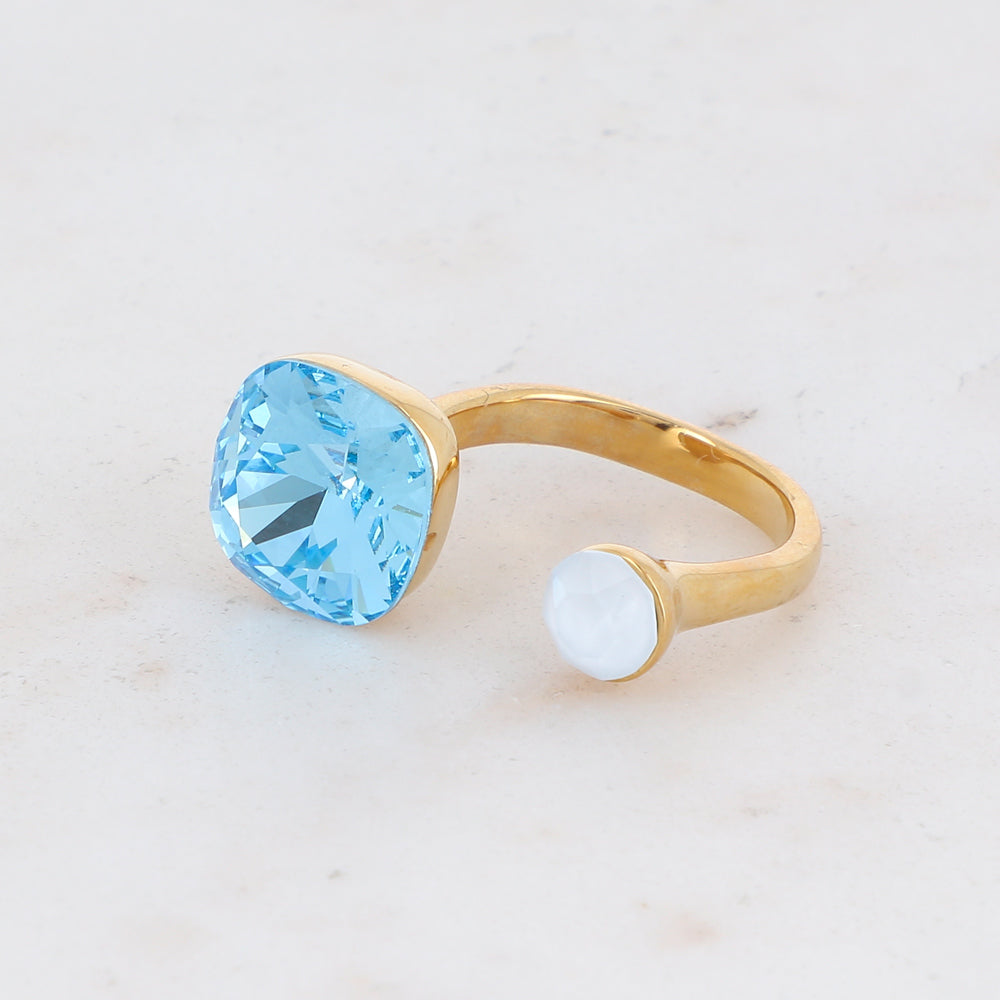 Bague - ornée de 2 cristaux de Swarovski® - Aquamarine & Powder blue
