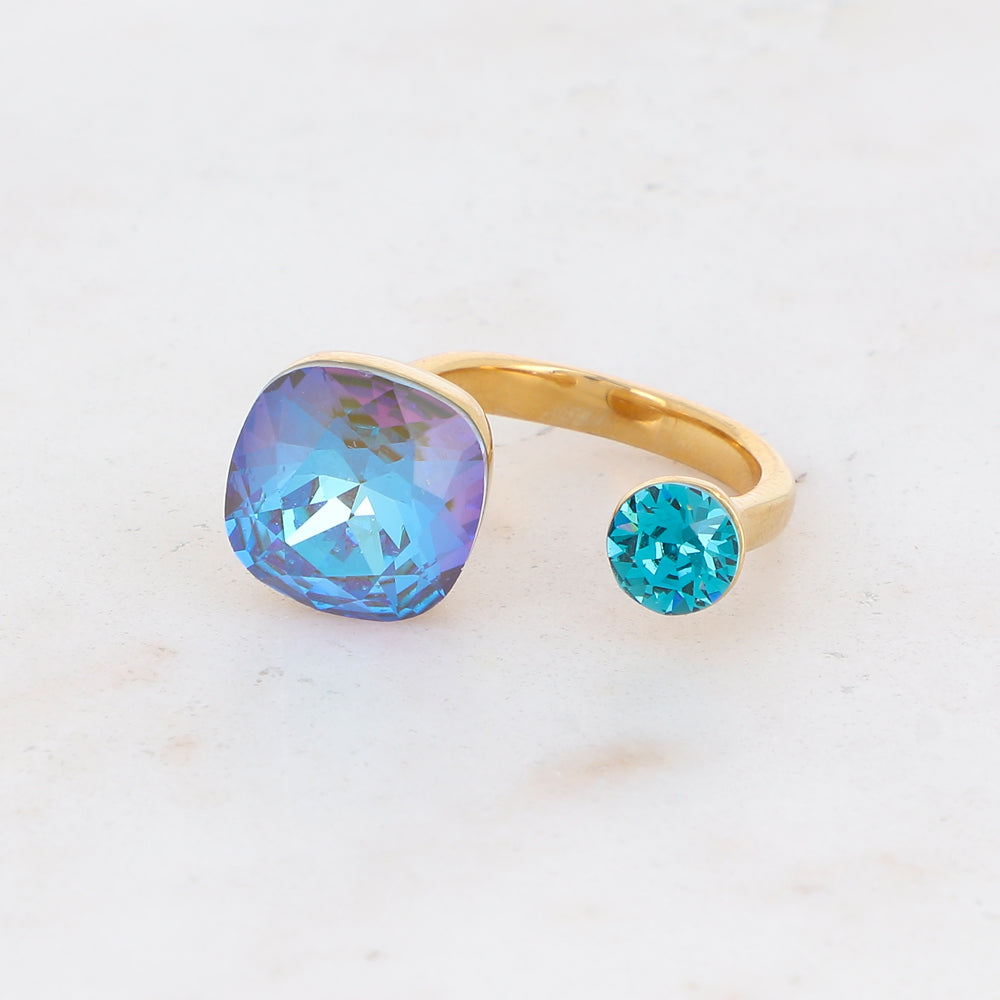 Bague - ornée de 2 cristaux de Swarovski® - Army green delite & Indicolite