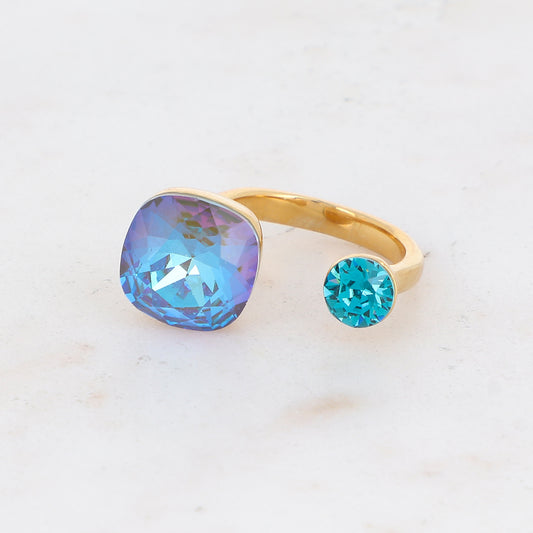 Bague - ornée de 2 cristaux de Swarovski® - Army green delite & Indicolite