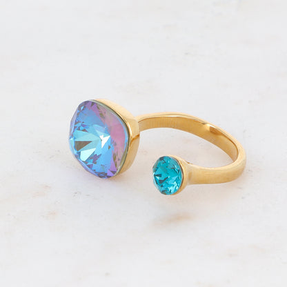 Bague - ornée de 2 cristaux de Swarovski® - Army green delite & Indicolite