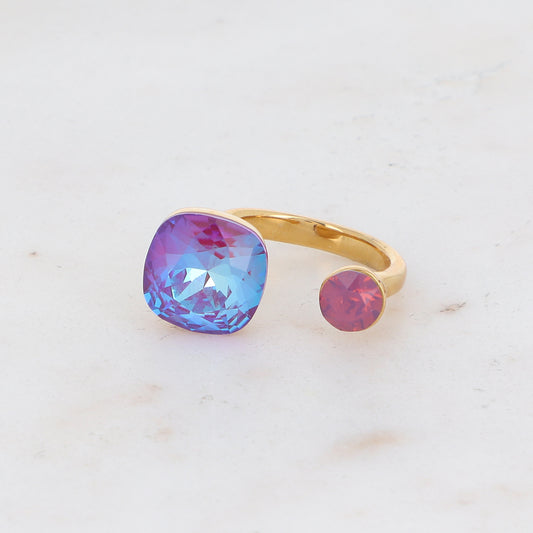 Bague - ornée de 2 cristaux de Swarovski® - Burgundy delite & Cyclamen opal