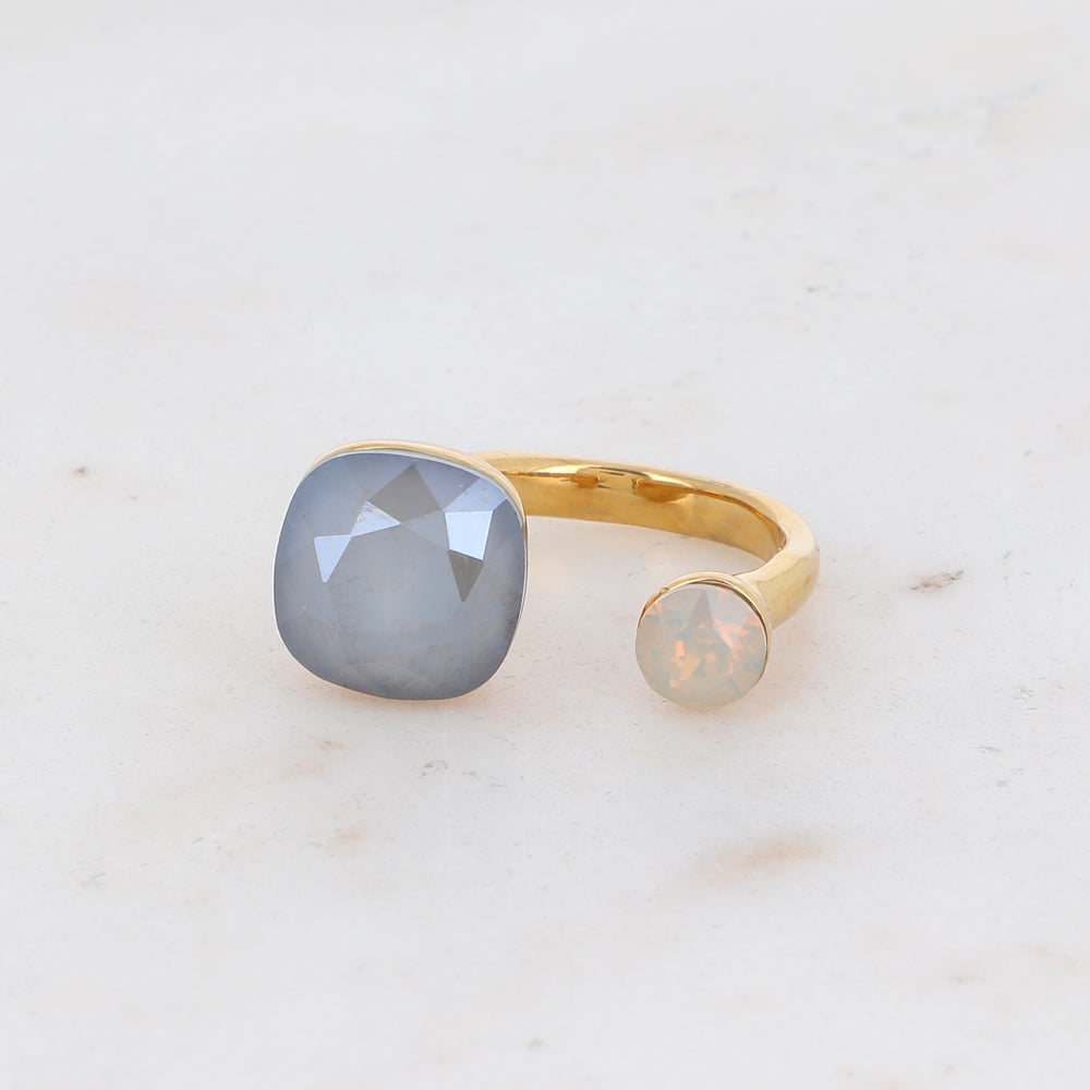Bague - ornée de 2 cristaux de Swarovski® - Dark grey & Light grey opal