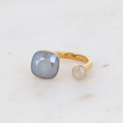 Bague - ornée de 2 cristaux de Swarovski® - Dark grey & Light grey opal