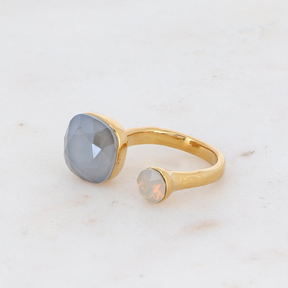 Bague - ornée de 2 cristaux de Swarovski® - Dark grey & Light grey opal