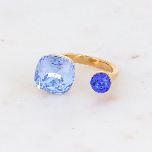 Bague - ornée de 2 cristaux de Swarovski® - Light sapphire & Majestic blue