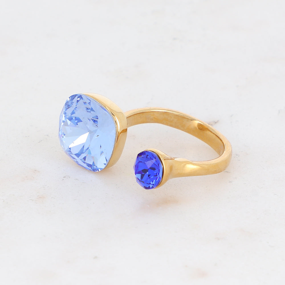 Bague - ornée de 2 cristaux de Swarovski® - Light sapphire & Majestic blue