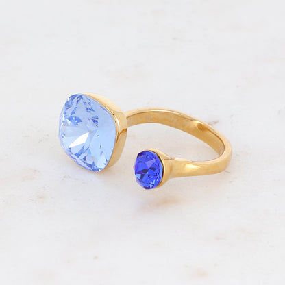 Bague - ornée de 2 cristaux de Swarovski® - Light sapphire & Majestic blue