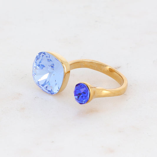 Bague - ornée de 2 cristaux de Swarovski® - Light sapphire & Majestic blue