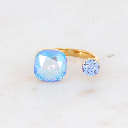Bague - ornée de 2 cristaux de Swarovski® - Light sapphire shimmer & Light sapphire