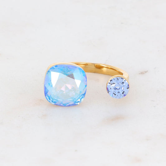 Bague - ornée de 2 cristaux de Swarovski® - Light sapphire shimmer & Light sapphire