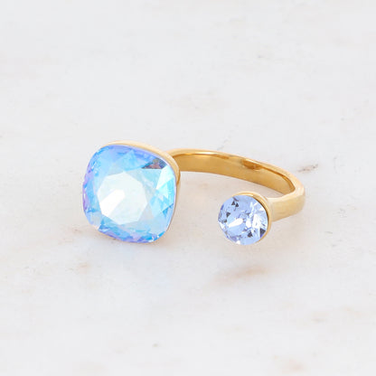 Bague - ornée de 2 cristaux de Swarovski® - Light sapphire shimmer & Light sapphire
