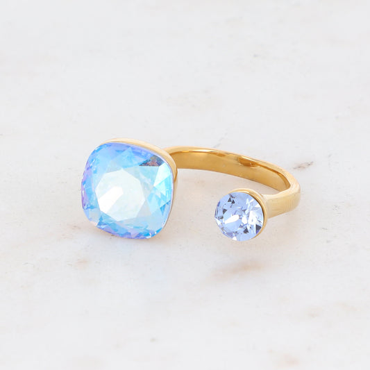 Bague - ornée de 2 cristaux de Swarovski® - Light sapphire shimmer & Light sapphire