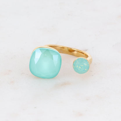 Bague - ornée de 2 cristaux de Swarovski® - Mint green & Pacific opal