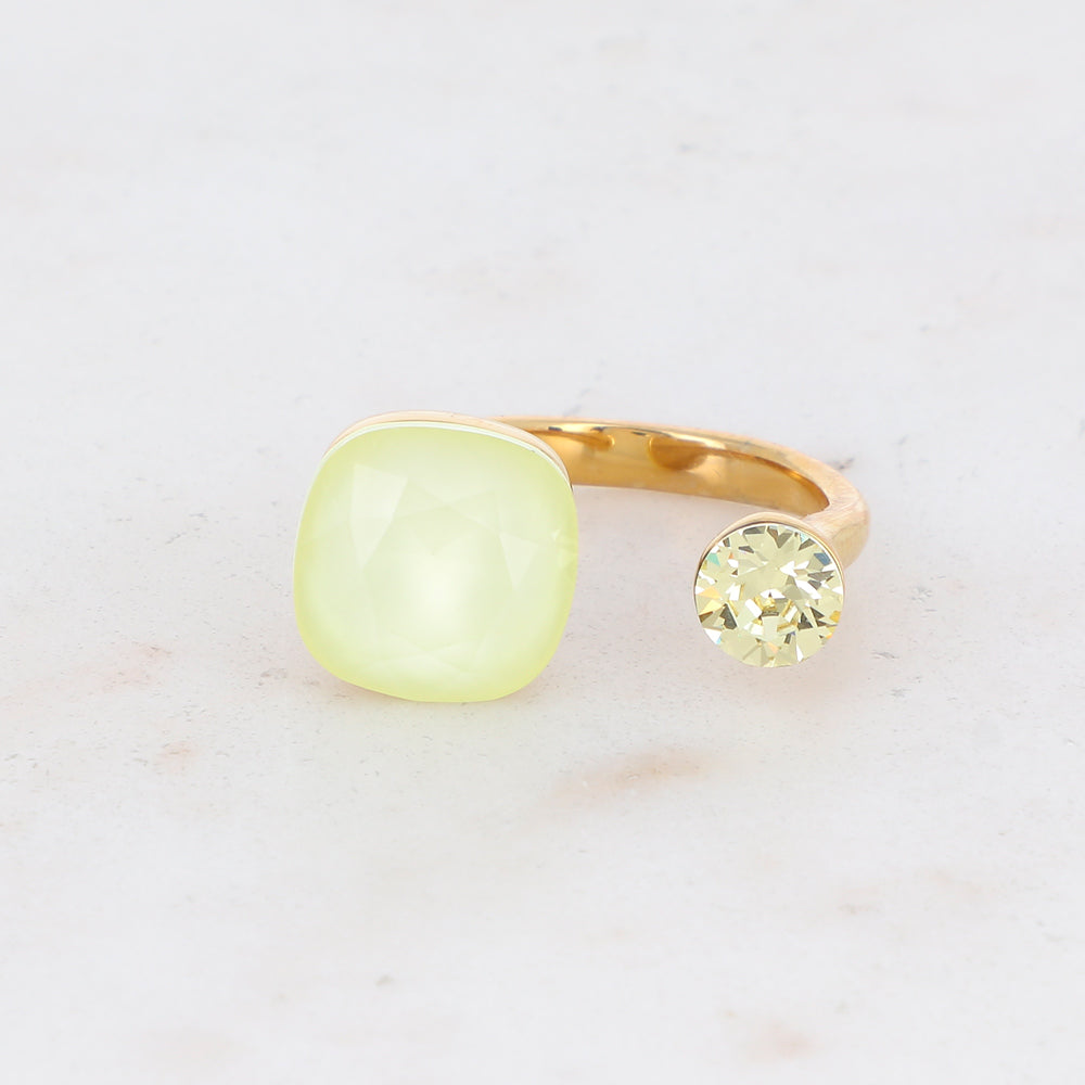 Bague - ornée de 2 cristaux de Swarovski® - Powder yellow & Jonquil