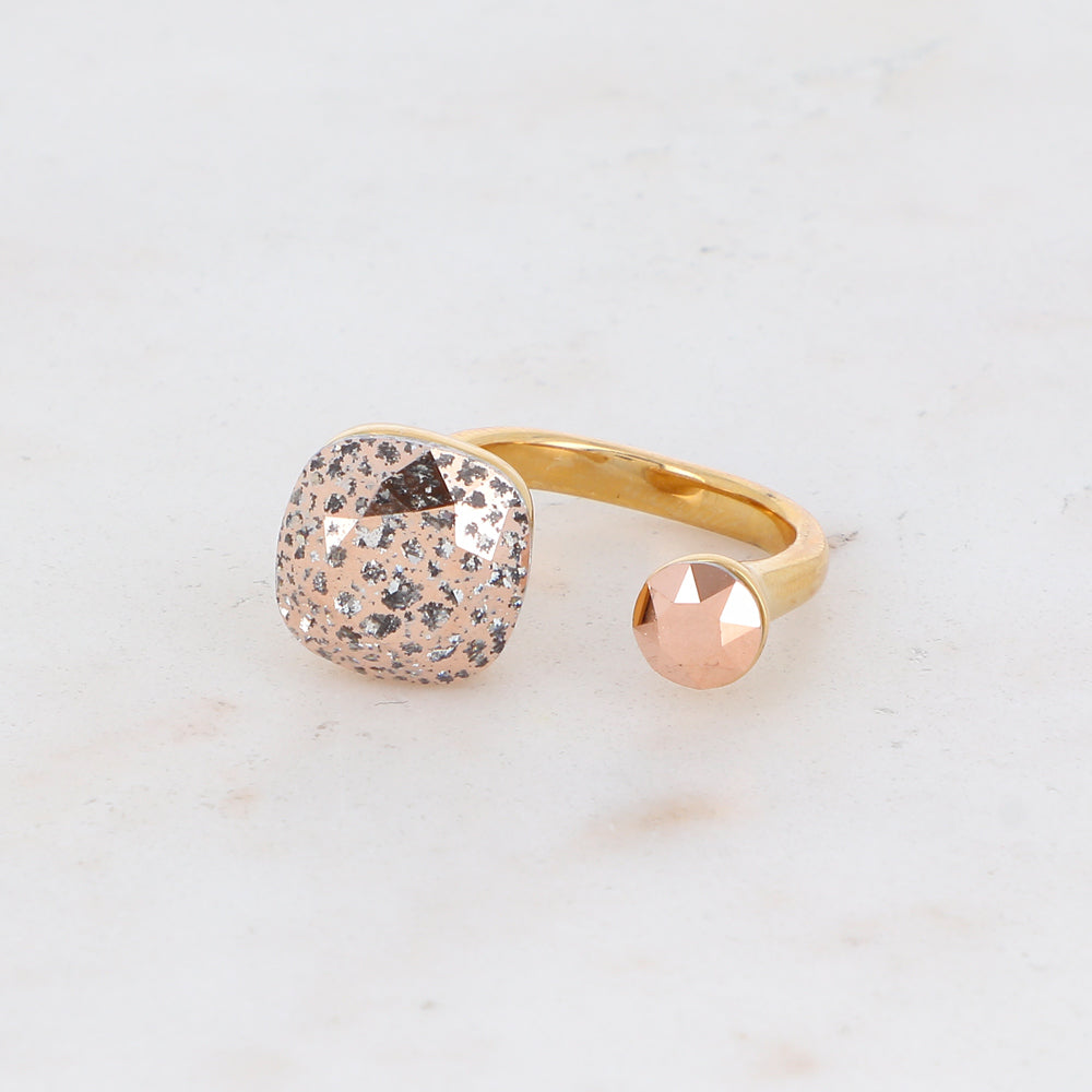 Bague - ornée de 2 cristaux de Swarovski® - Rose patina & Rose gold